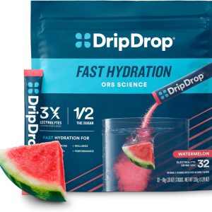 DripDrop Hydration Packets - Watermelon - Single Serve Electrolytes Powder Drink Mix - Non-GMO, Gluten Free, Vegan - 32 Sticks