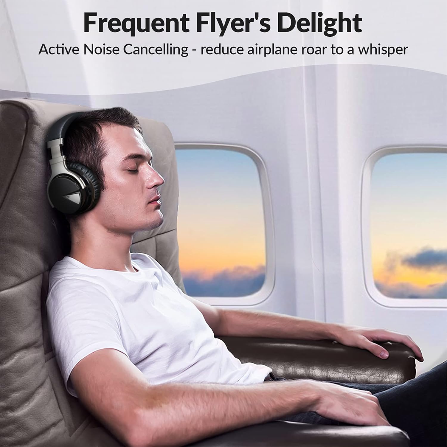 Silensys E7 Active Noise Cancelling Headphones Bluetooth Headphones with Microphone Deep Bass Wireless Headphones Over Ear, Comfortable Protein Earpads, 30 Hours Playtime for Travel/Work, Black - Image 3